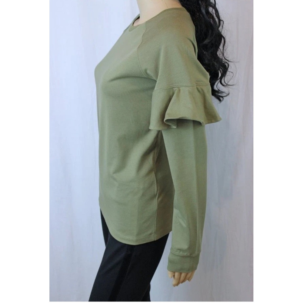 Lauren Ralph Lauren Olive Green Ruffle Raglan Sleeve Cotton Top size small